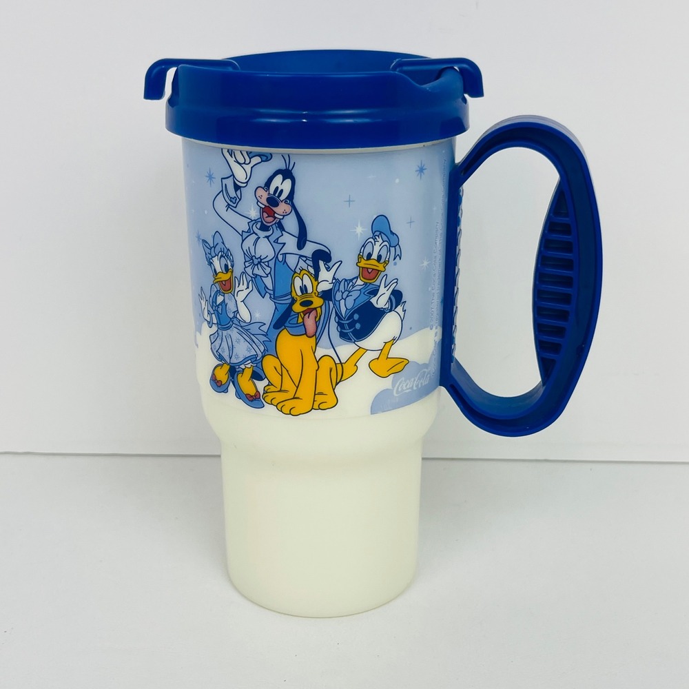 Walt Disney World Travel Mug Blue White Winter Characters Whirley 2007 Excellent